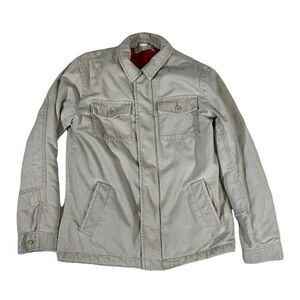 Talbots Boys Jacket Beige Lined Pockets Collared Snap Zipper 100% Cotton 16